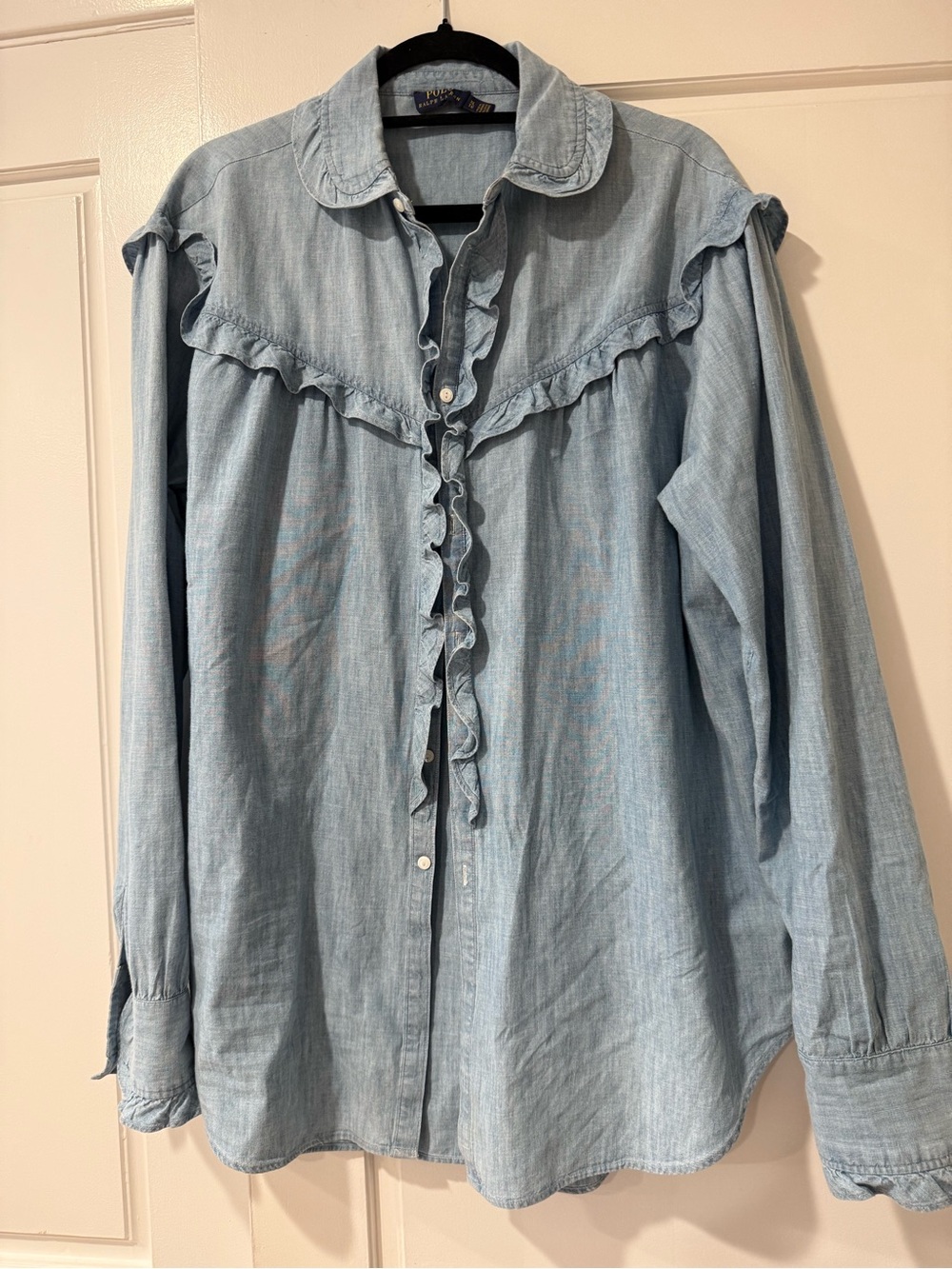 Polo by Ralph Lauren Light Blue Ruffle Denim Button-Down Shirt